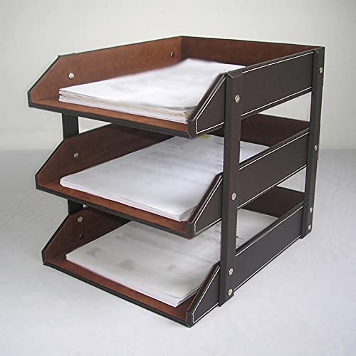 PZHANGZVH 3-Tier Leather A4 Document and File Organizer Tray