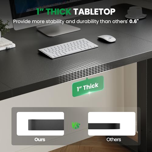 DeskShow Electric Standing Desk Adjustable - 60x28 Inch Sit Stand Desk with 1 Inch Thick Tabletop, Double Beam Frame, 3 Memory Height Adjustment, Cable Management for Home Office