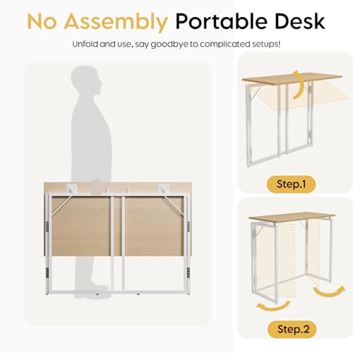 alawooder Folding Desk: No Assembly, Wood Top for Small Spaces