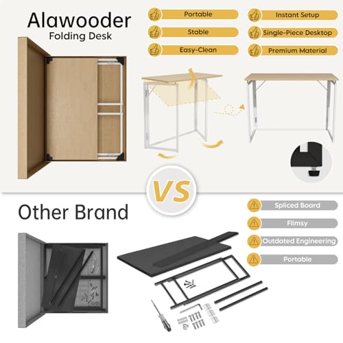 alawooder Folding Desk: No Assembly, Wood Top for Small Spaces