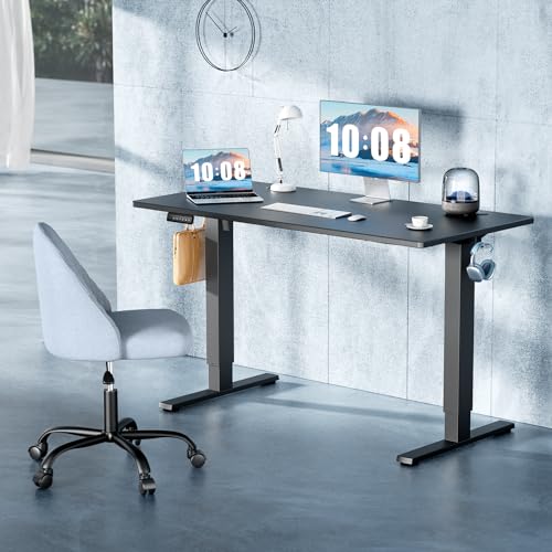 DUMOS 40 Inch Electric Standing Desk Height Adjustable, Sit to Stand Up Computer Workstations Work PC Table Home Office Study Writing Gaming Desks with Memory Presets for Walking Pad, Bedroom, Oak