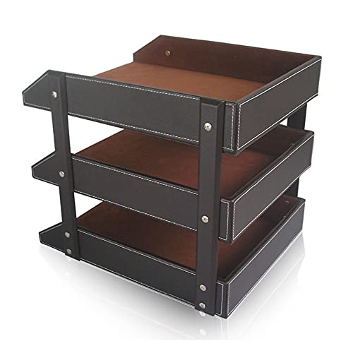 PZHANGZVH 3-Tier Leather A4 Document and File Organizer Tray