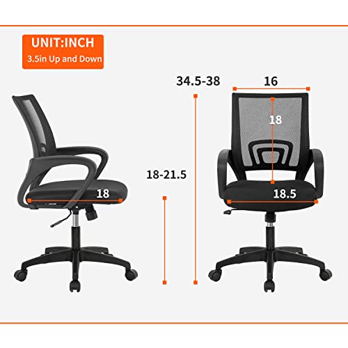 Home Office Chair Ergonomic Desk Chair Mesh Computer Chair with Lumbar Support Armrest Executive Rolling Swivel Adjustable Mid Back Task Chair for Women Adults