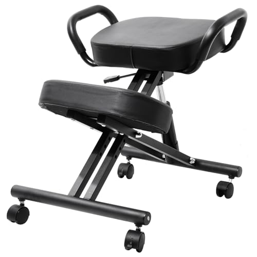 Height-Adjustable Kneeling Chair with Cushions and Brake Casters