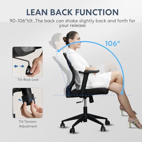 Schwake Ergonomic Office Chair Home Mesh Desk Chair with Adjustable Arms - Mid Back Computer Chairs for Adults - Swivel Task Chair Comfortable for Home Office