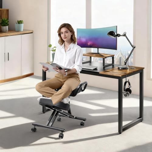Ergonomic Kneeling Chair, Height Adjustable Stool for Home and Office, PU Kneeling Chair for Desk to Relieve Back Discomfort, Thick Moulded Foam Cushions Brake Casters