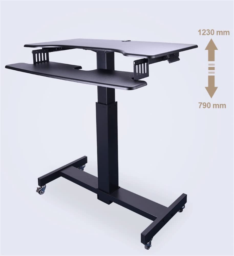 SMSOM Mobile Standing Desk, Mobile Height Adjustable Table, Stand Up Desk Cart with Sliding Keyboard Tray, Computer Workstation, Rolling Presentation Cart, Black