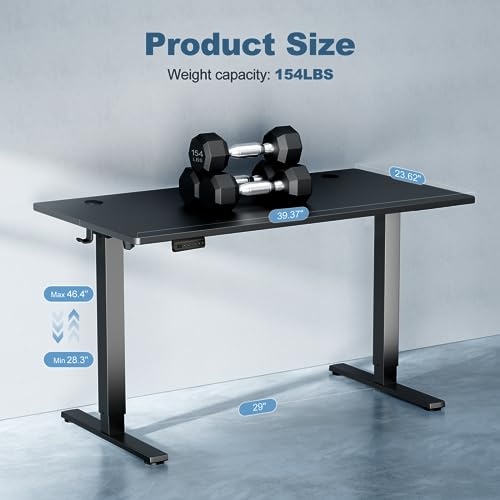 DUMOS 40 Inch Electric Standing Desk Height Adjustable, Sit to Stand Up Computer Workstations Work PC Table Home Office Study Writing Gaming Desks with Memory Presets for Walking Pad, Bedroom, Oak