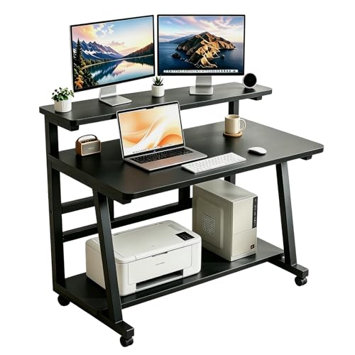 HDOFM Rolling Computer Desk with Monitor Stand for Small Spaces