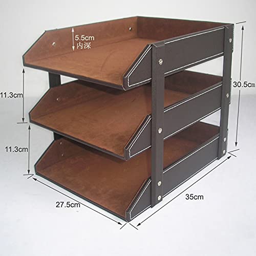 PZHANGZVH 3-Tier Leather A4 Document and File Organizer Tray
