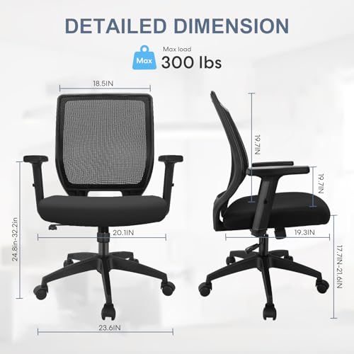 Schwake Ergonomic Office Chair Home Mesh Desk Chair with Adjustable Arms - Mid Back Computer Chairs for Adults - Swivel Task Chair Comfortable for Home Office