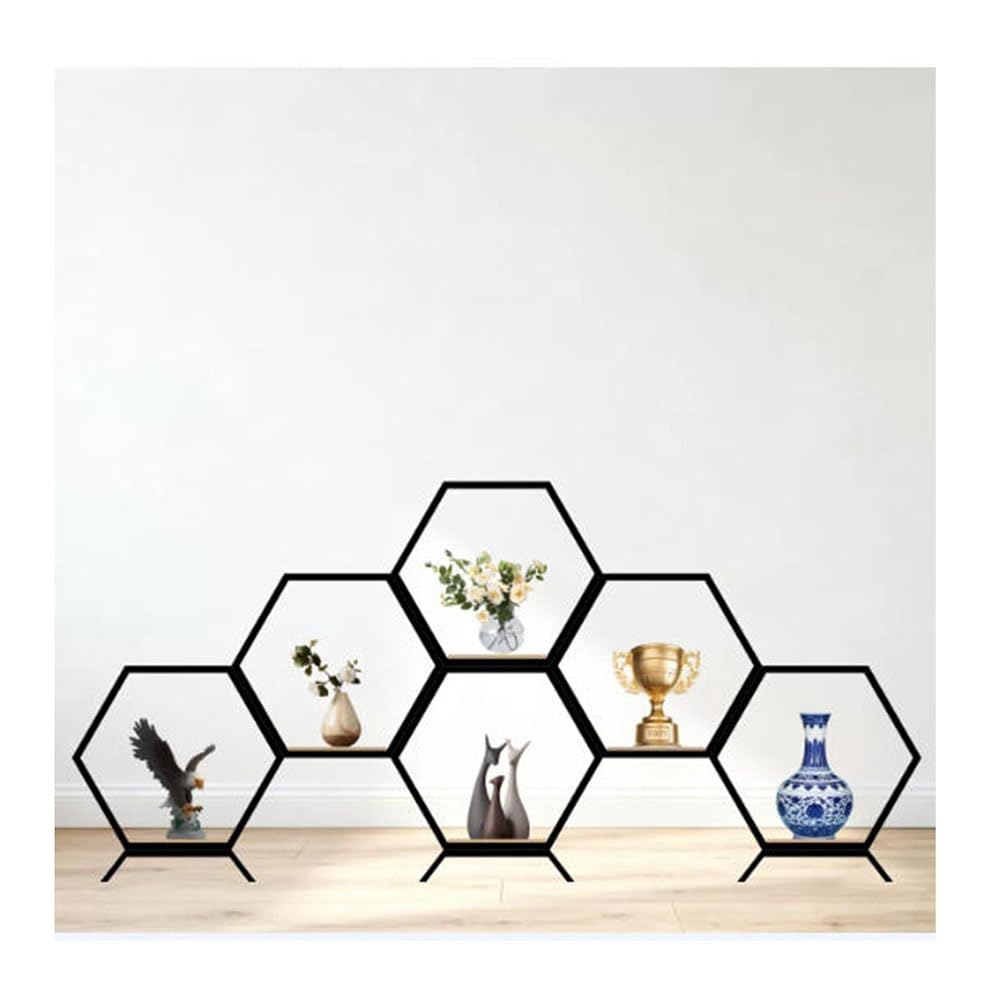 Hexagonal Metal and Wood Honeycomb Display Storage Shelf