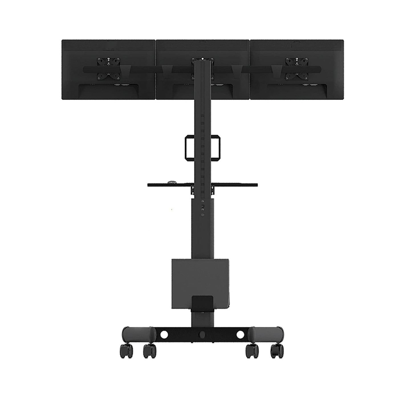 JOMRTS Triple-Monitor Mobile Floor Stand with Keyboard Tray