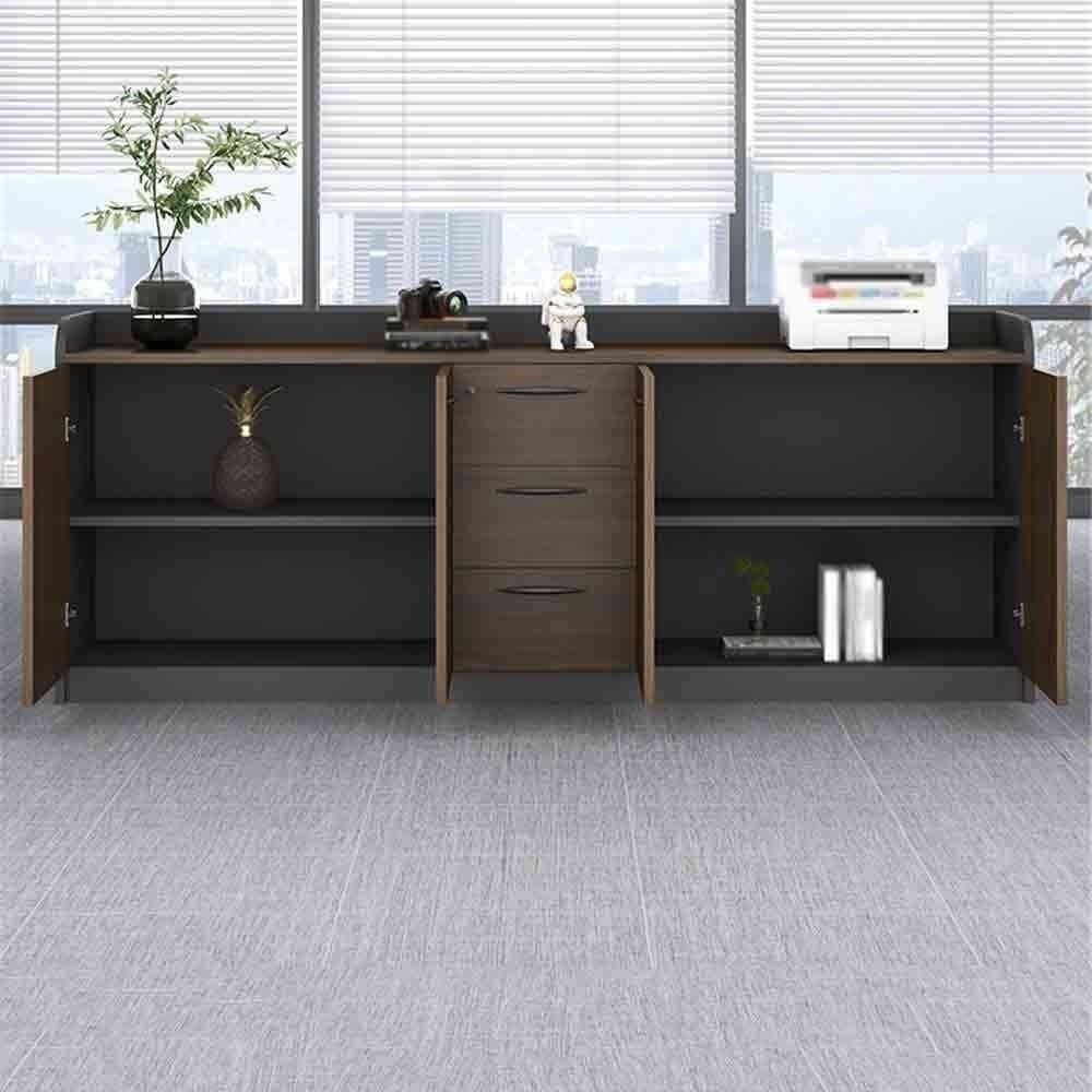 YUHUAWF Brown Locking Four-Door Wooden Office File Cabinet