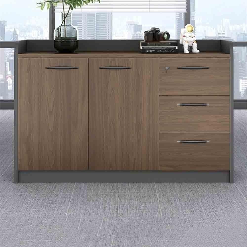 YUHUAWF Brown Locking Four-Door Wooden Office File Cabinet