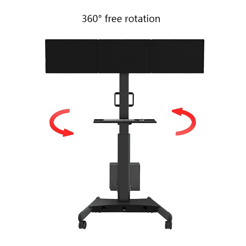 JOMRTS Triple-Monitor Mobile Floor Stand with Keyboard Tray