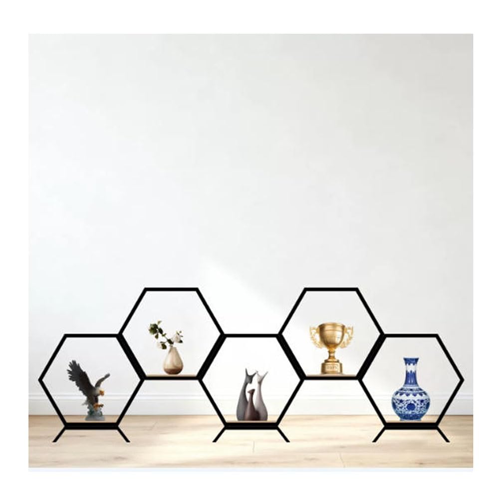 Hexagonal Metal and Wood Honeycomb Display Storage Shelf