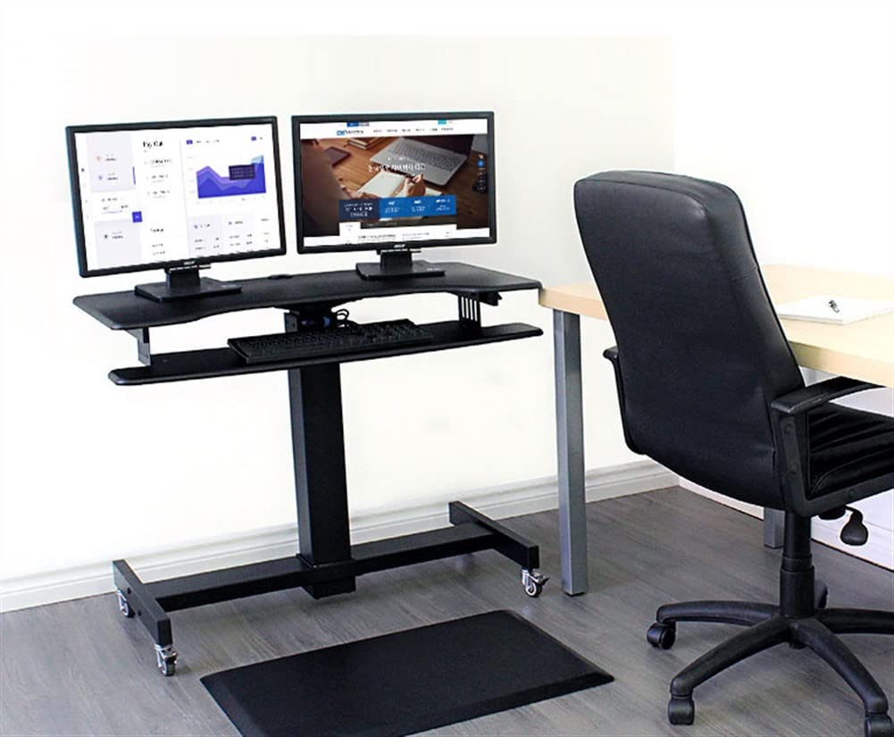 SMSOM Mobile Standing Desk, Mobile Height Adjustable Table, Stand Up Desk Cart with Sliding Keyboard Tray, Computer Workstation, Rolling Presentation Cart, Black