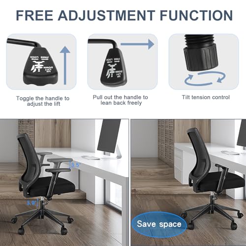 Schwake Ergonomic Office Chair Home Mesh Desk Chair with Adjustable Arms - Mid Back Computer Chairs for Adults - Swivel Task Chair Comfortable for Home Office