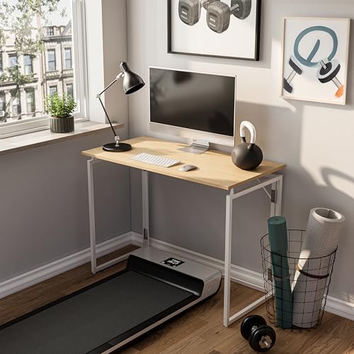 alawooder Folding Desk: No Assembly, Wood Top for Small Spaces