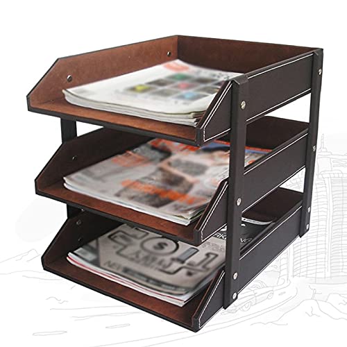 PZHANGZVH 3-Tier Leather A4 Document and File Organizer Tray