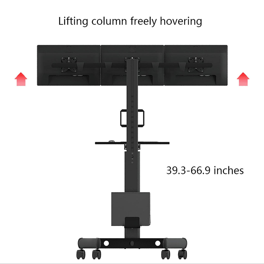 JOMRTS Triple-Monitor Mobile Floor Stand with Keyboard Tray