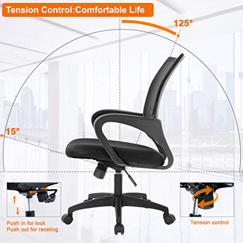 Home Office Chair Ergonomic Desk Chair Mesh Computer Chair with Lumbar Support Armrest Executive Rolling Swivel Adjustable Mid Back Task Chair for Women Adults