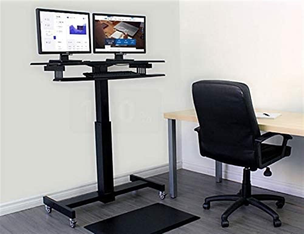 SMSOM Mobile Standing Desk, Mobile Height Adjustable Table, Stand Up Desk Cart with Sliding Keyboard Tray, Computer Workstation, Rolling Presentation Cart, Black