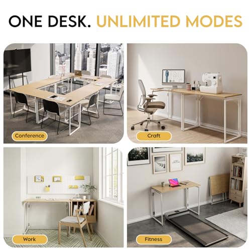 alawooder Folding Desk: No Assembly, Wood Top for Small Spaces