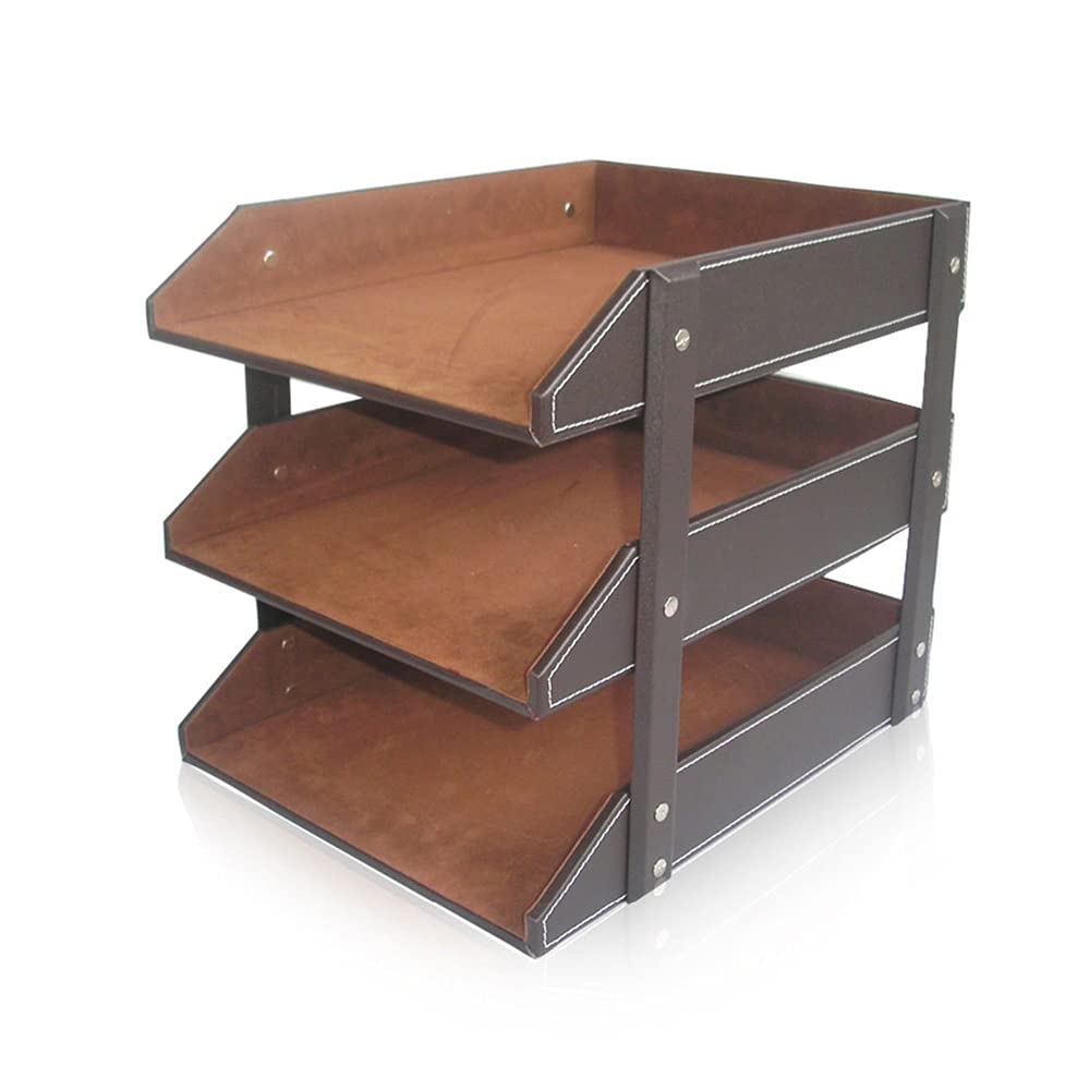 PZHANGZVH 3-Tier Leather A4 Document and File Organizer Tray