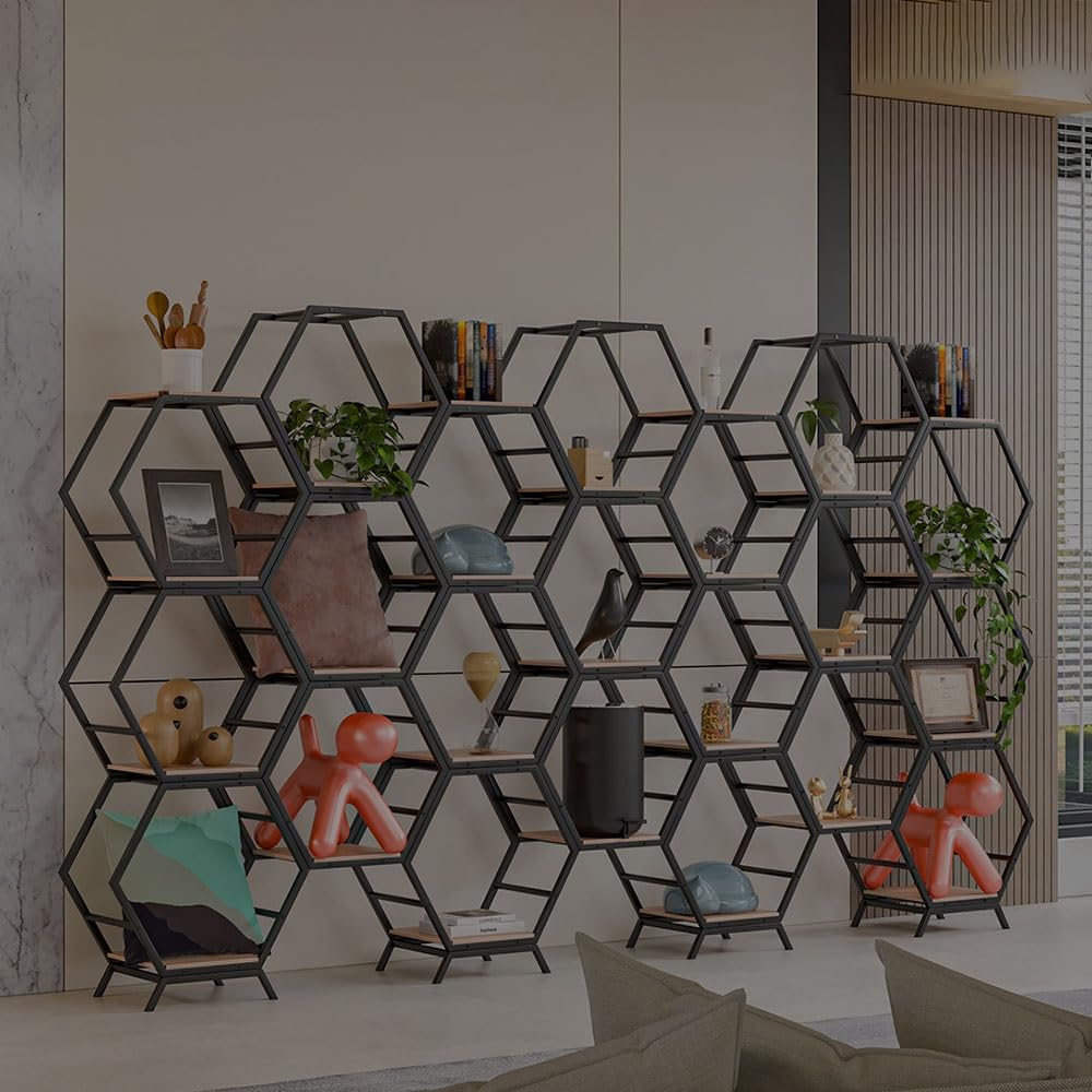 Hexagonal Metal and Wood Honeycomb Display Storage Shelf