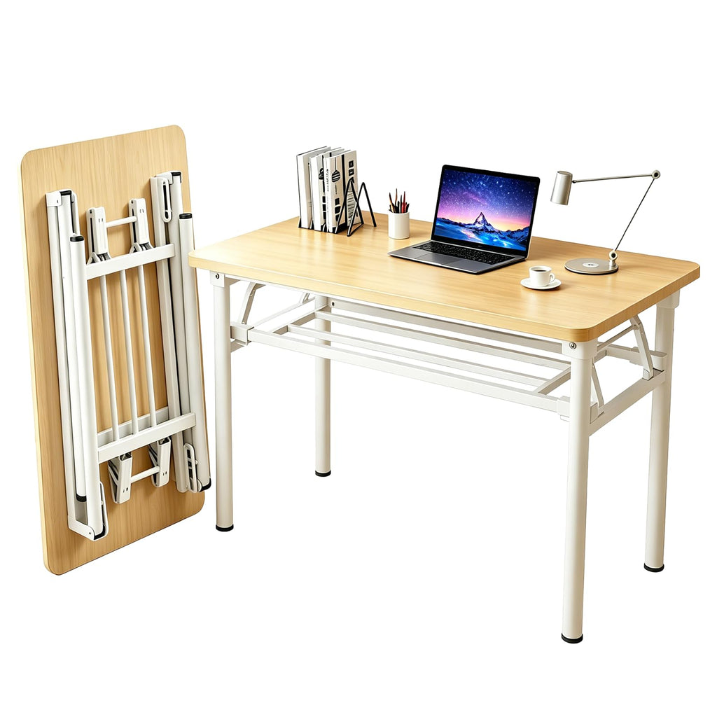HDOFM Folding Desk for Small Spaces, Foldable Computer Desk, No Assembly Required, Space Saving Portable Study Table for Compact Home Office, Bedroom, Dorm, Apartment