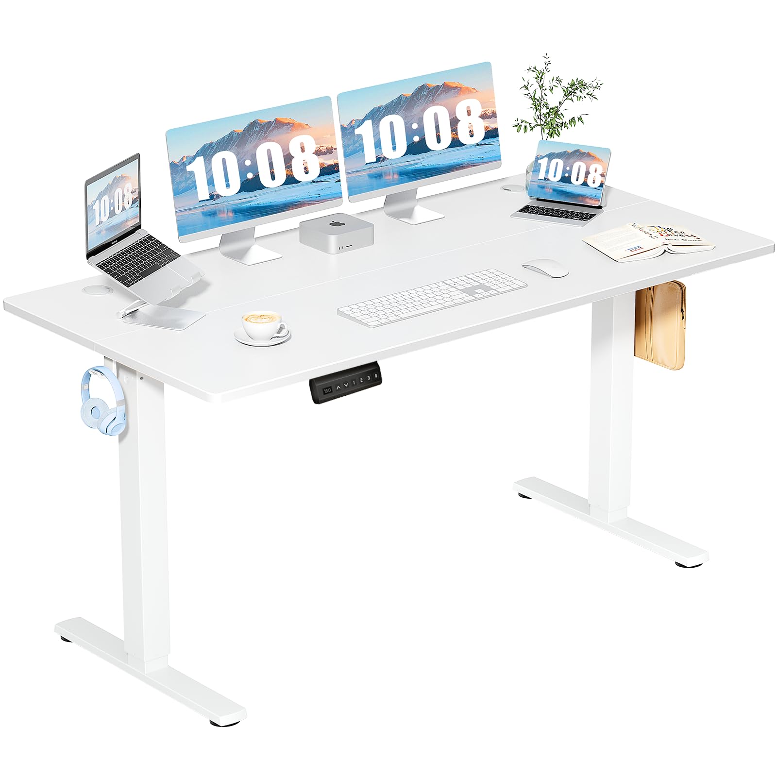 DUMOS 40 Inch Electric Standing Desk Height Adjustable, Sit to Stand Up Computer Workstations Work PC Table Home Office Study Writing Gaming Desks with Memory Presets for Walking Pad, Bedroom, Oak