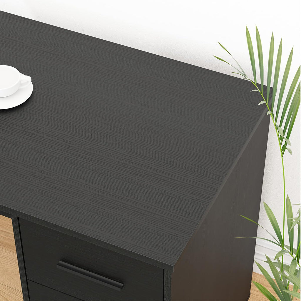 HSH L Shaped Computer Desk with File Drawers, Large Home Office Corner Desk with Storage Cabinet Shelves, Modern Metal Wood Desk for Executive Writing Study Workstation, 59 Inch Bedroom Table