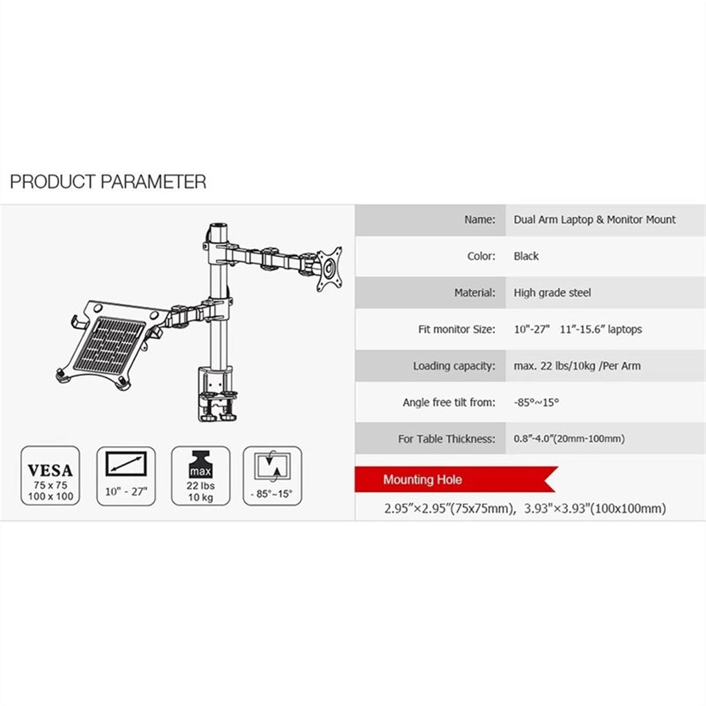 Heavy-Duty Full-Motion Dual-Arm Laptop and Monitor Desk Mount