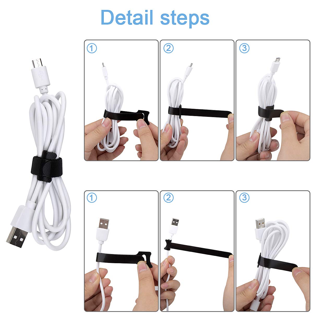 Nettbe Adjustable Hook-and-Loop Cable Ties and Cord Straps