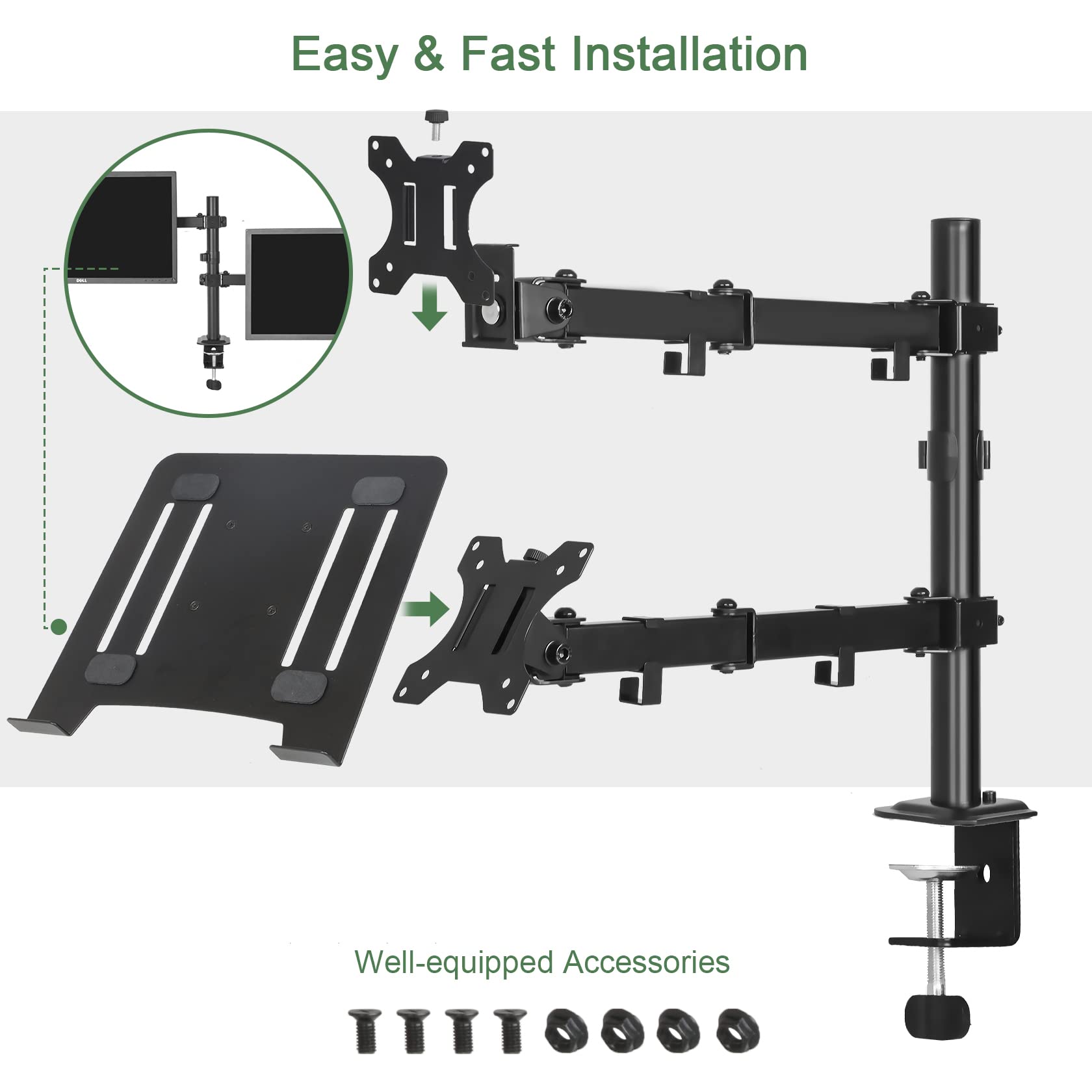 UPGRAVITY Monitor Arm with Laptop Tray for 13–27-Inch Monitors