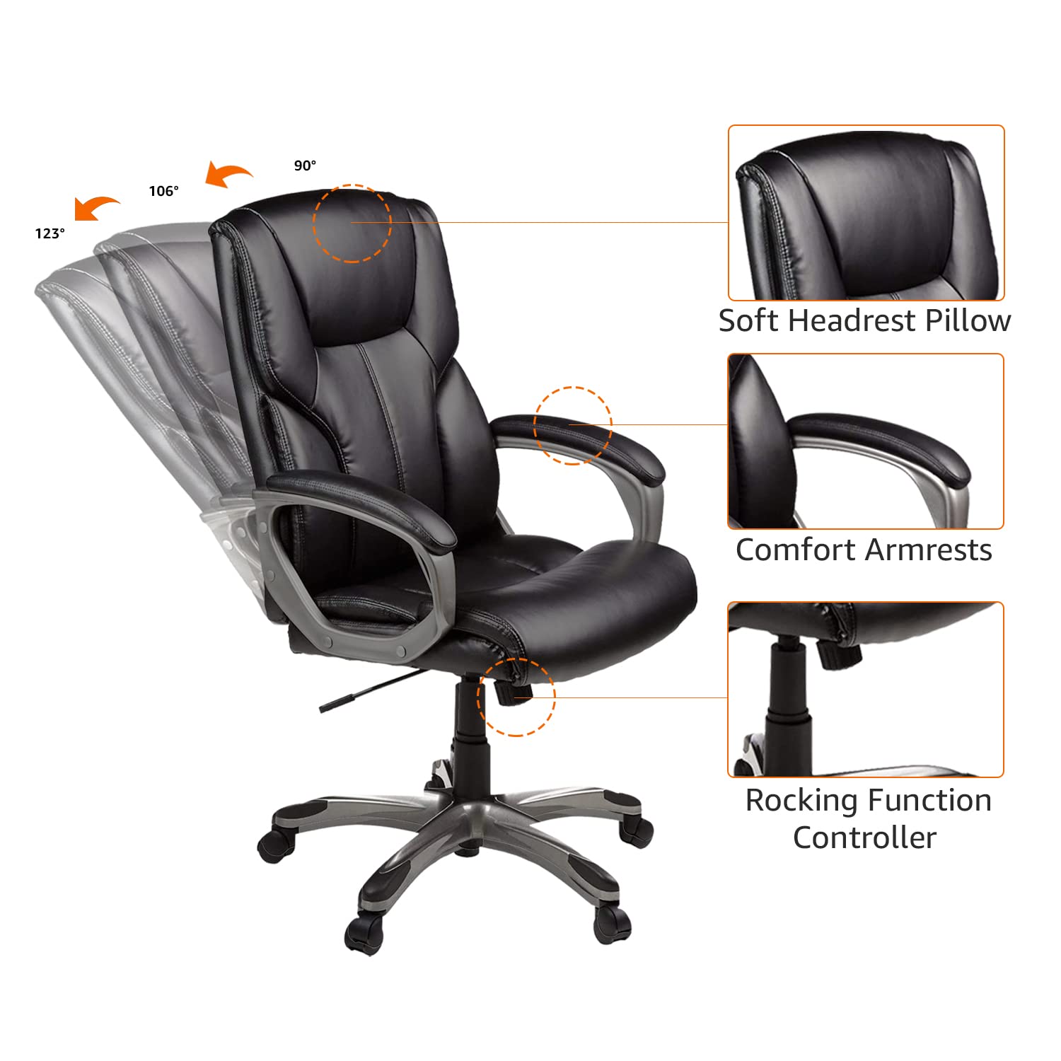 Amazon Basics High-Back, Executive, Swivel, Adjustable Office Desk Chair with Casters