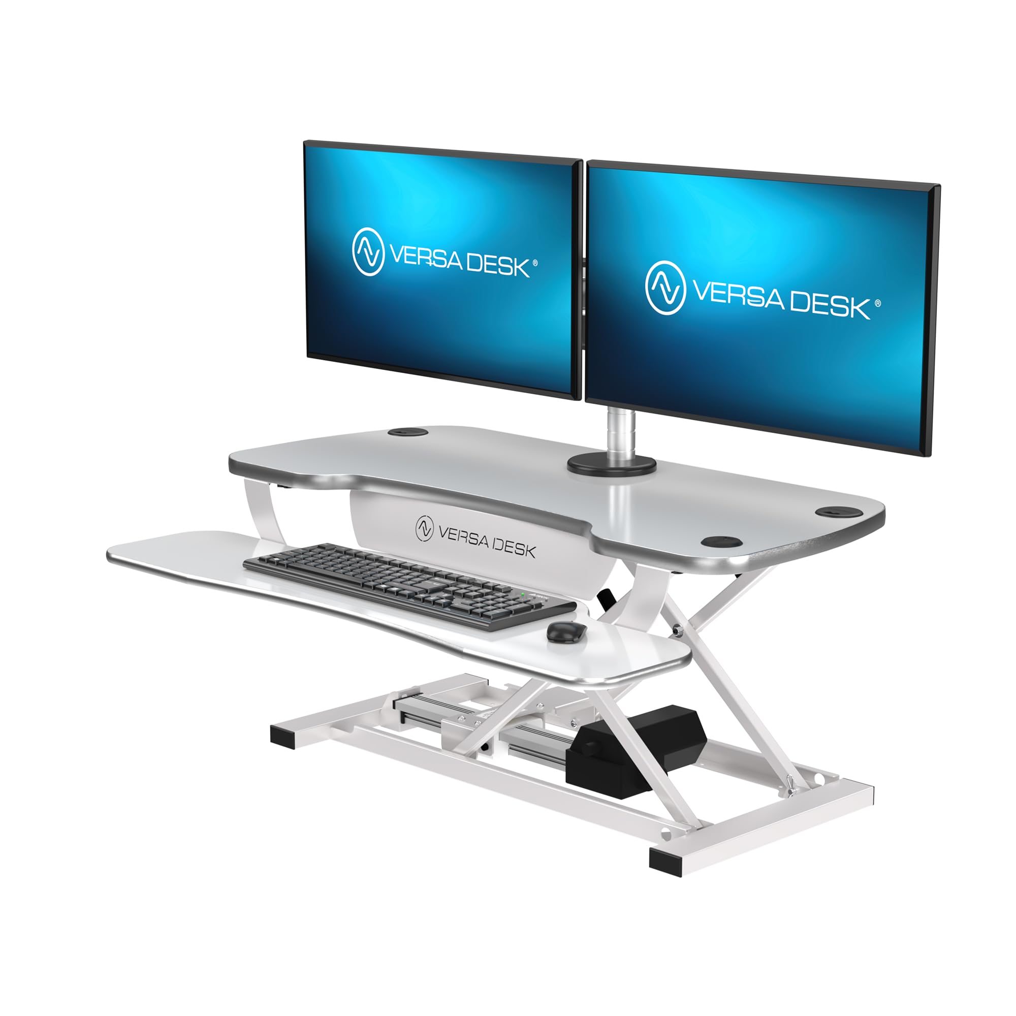VERSADESK Electric Standing Desk Converter, PowerPro Height Adjustable, Sit to Stand Riser With Keyboard Tray, Push-Button Control Switch With USB Charging Port