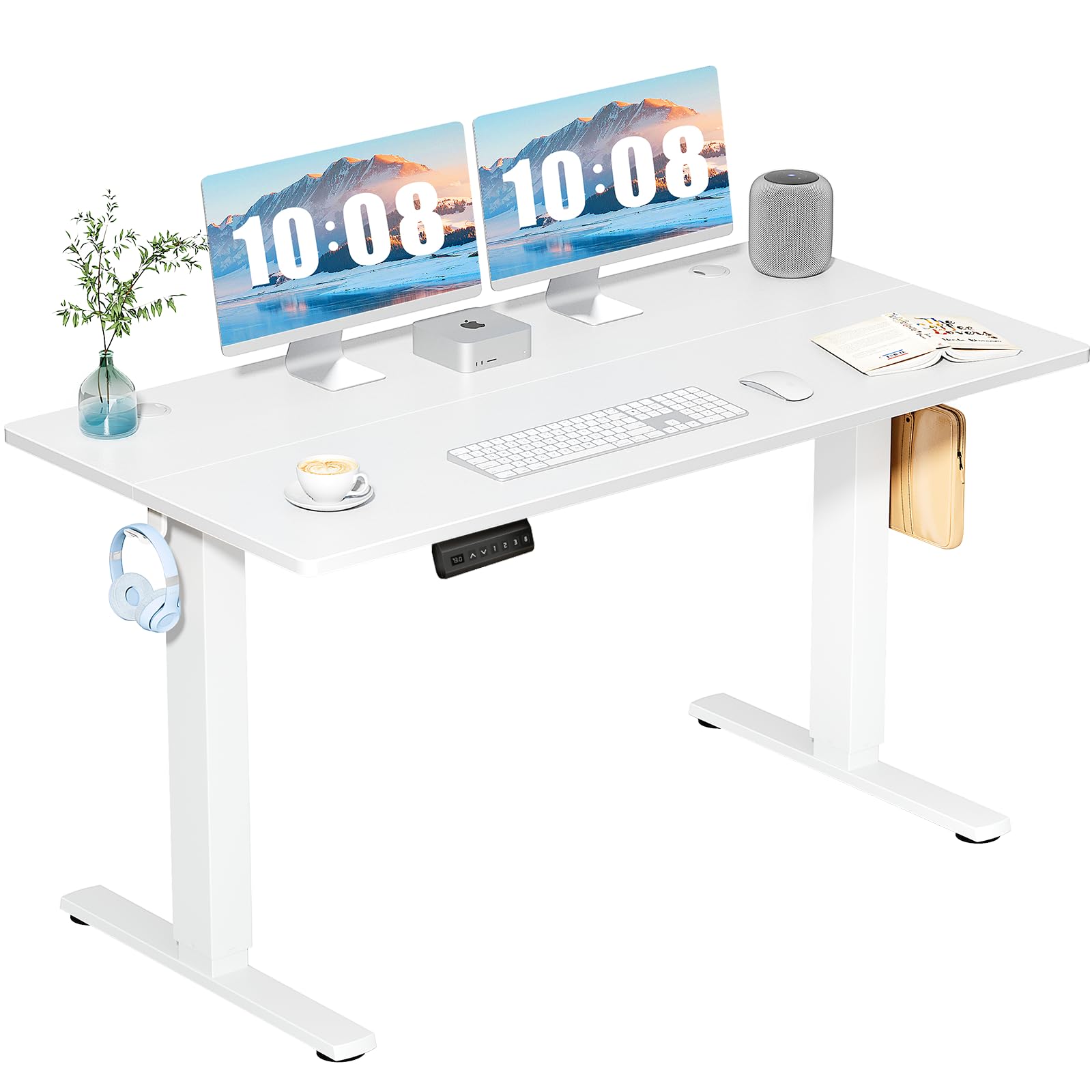 DUMOS 40 Inch Electric Standing Desk Height Adjustable, Sit to Stand Up Computer Workstations Work PC Table Home Office Study Writing Gaming Desks with Memory Presets for Walking Pad, Bedroom, Oak