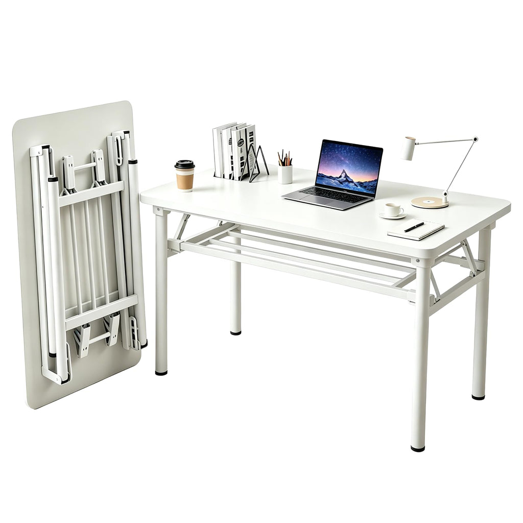 HDOFM Folding Desk for Small Spaces, Foldable Computer Desk, No Assembly Required, Space Saving Portable Study Table for Compact Home Office, Bedroom, Dorm, Apartment