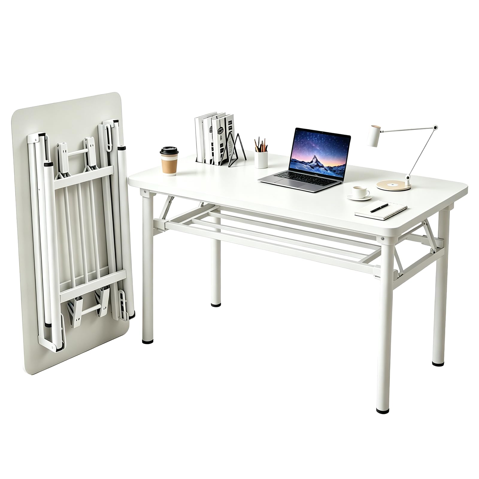 HDOFM Folding Desk for Small Spaces, Foldable Computer Desk, No Assembly Required, Space Saving Portable Study Table for Compact Home Office, Bedroom, Dorm, Apartment