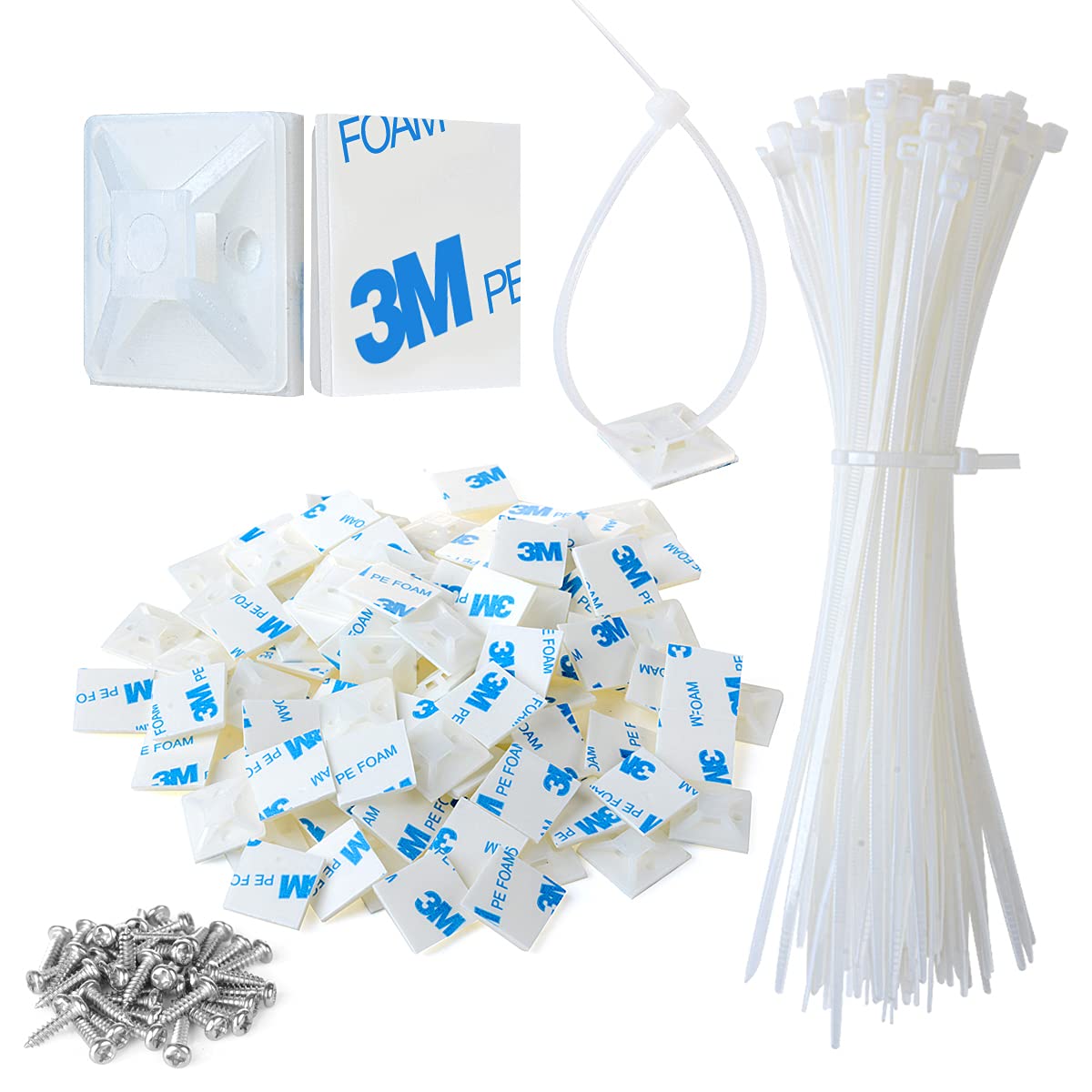 XHF 3/4-Inch Self-Adhesive Cable Tie Mounts, 100-Piece Set