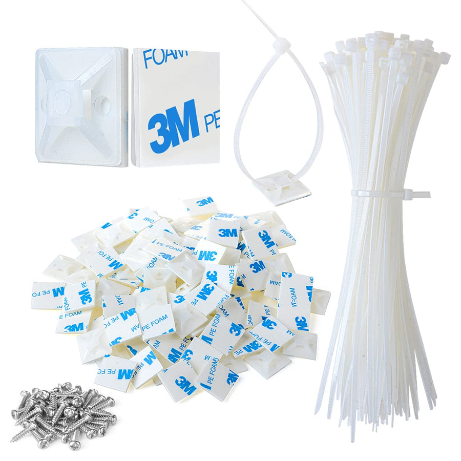 XHF 3/4-Inch Self-Adhesive Cable Tie Mounts, 100-Piece Set