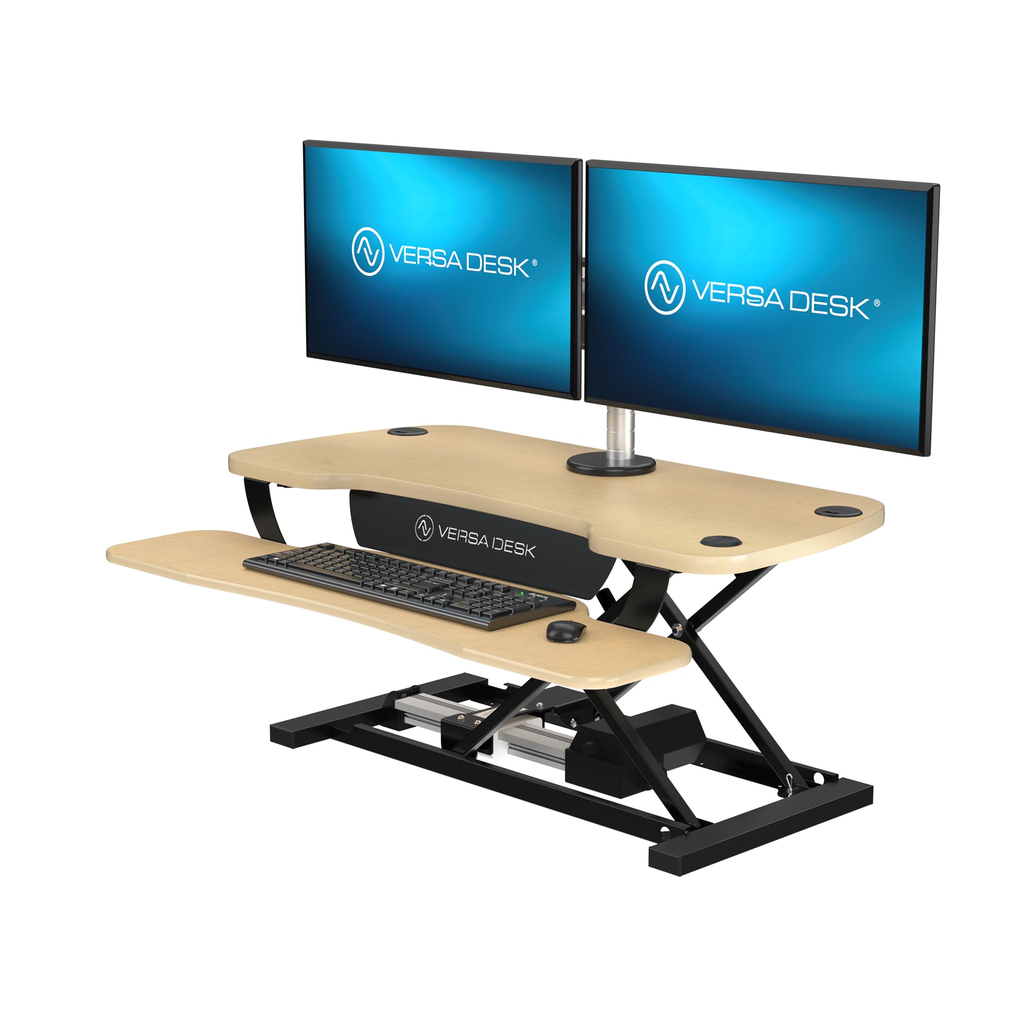 VERSADESK Electric Standing Desk Converter, PowerPro Height Adjustable, Sit to Stand Riser With Keyboard Tray, Push-Button Control Switch With USB Charging Port