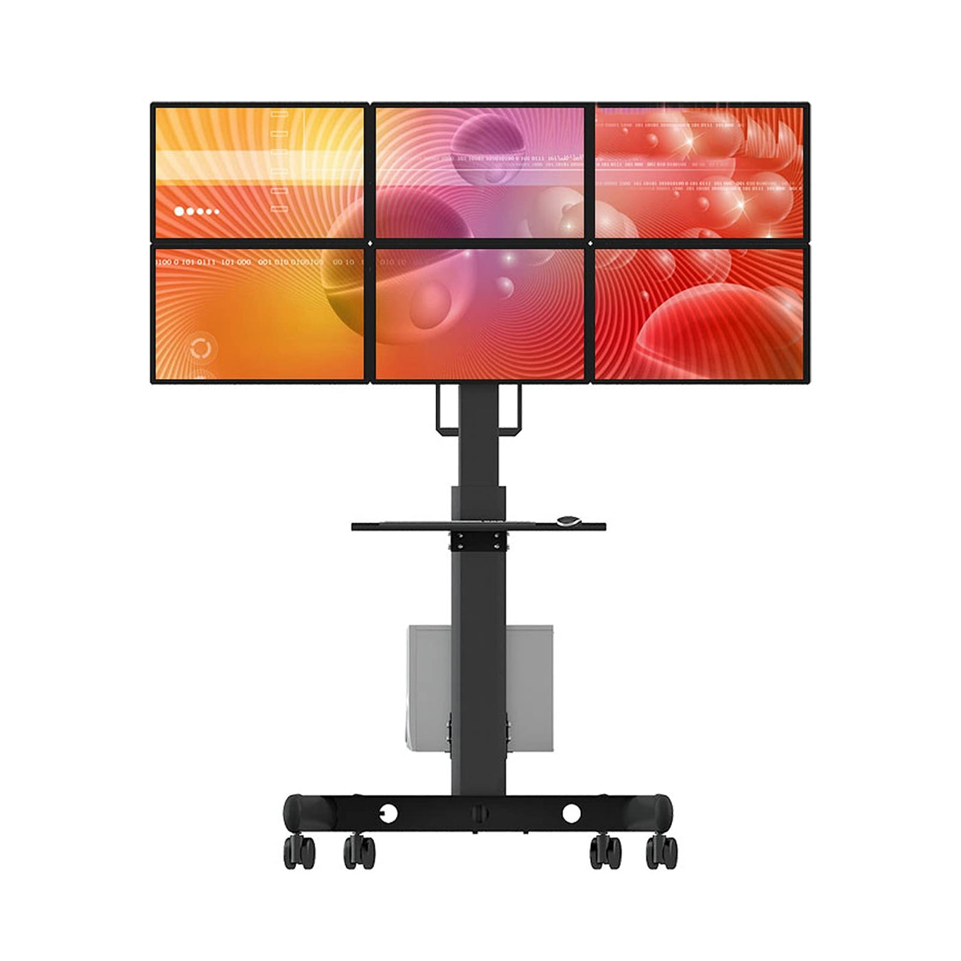 JOMRTS Six-Monitor Mobile Floor Stand with Keyboard Tray
