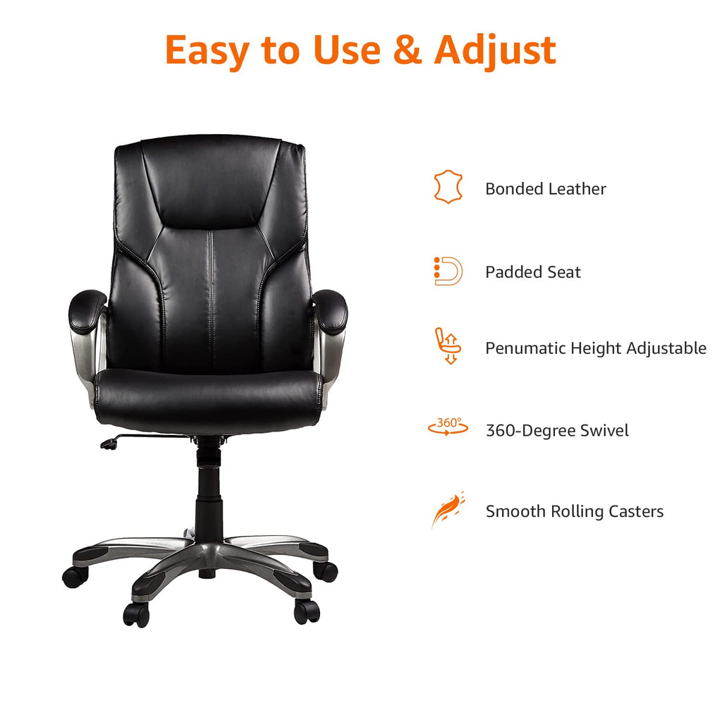 Amazon Basics High-Back, Executive, Swivel, Adjustable Office Desk Chair with Casters