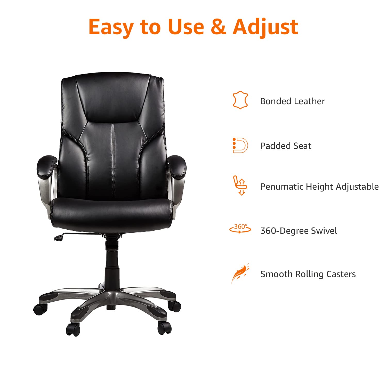Amazon Basics High-Back, Executive, Swivel, Adjustable Office Desk Chair with Casters