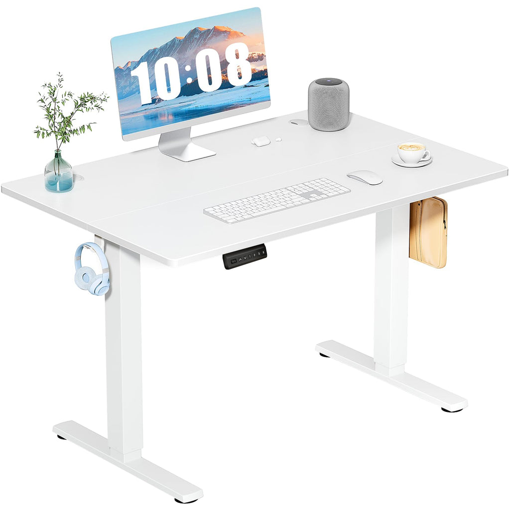 DUMOS 40 Inch Electric Standing Desk Height Adjustable, Sit to Stand Up Computer Workstations Work PC Table Home Office Study Writing Gaming Desks with Memory Presets for Walking Pad, Bedroom, Oak