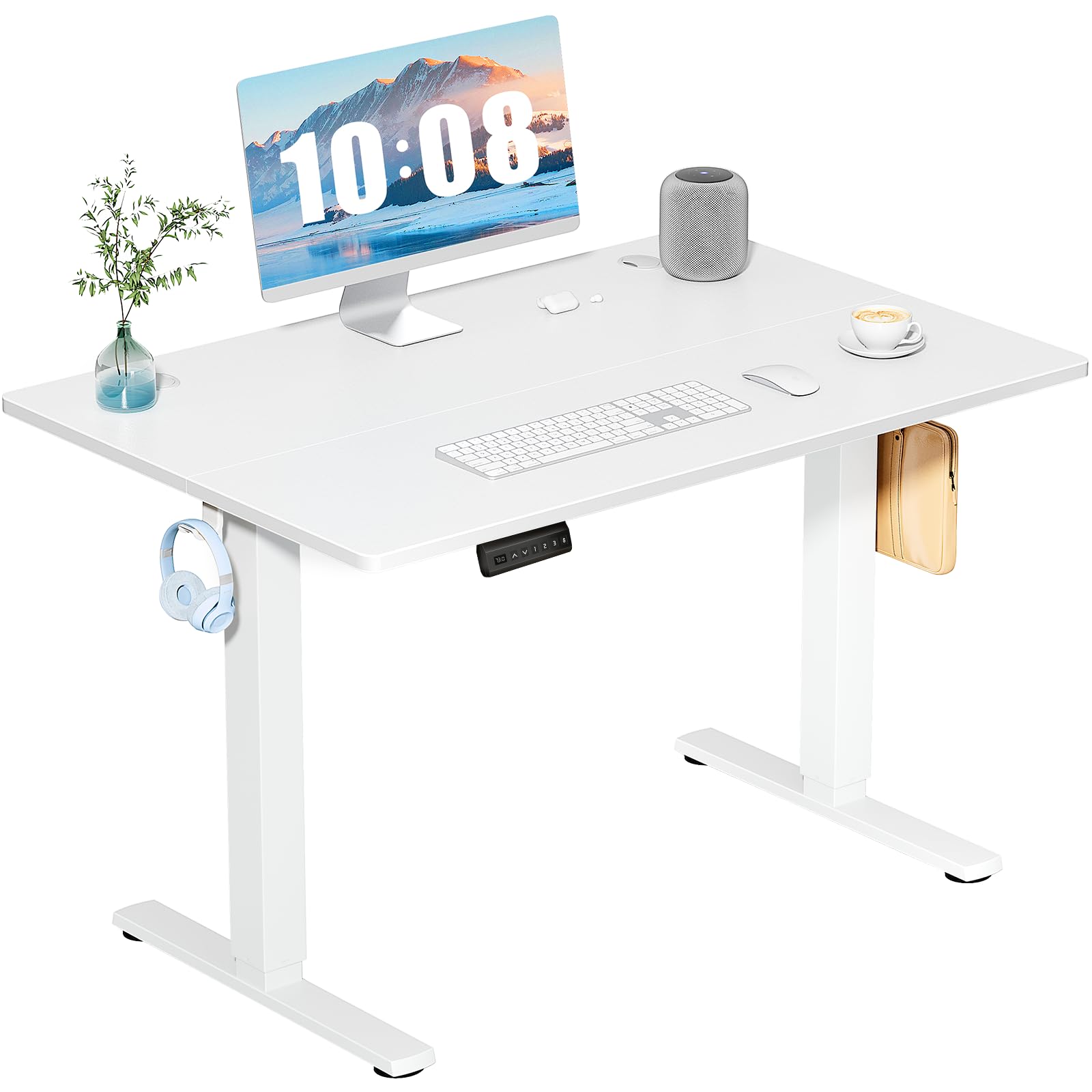 DUMOS 40 Inch Electric Standing Desk Height Adjustable, Sit to Stand Up Computer Workstations Work PC Table Home Office Study Writing Gaming Desks with Memory Presets for Walking Pad, Bedroom, Oak